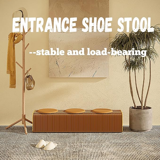 Foldable Kraft Paper Stool, Honeycomb Accordion Folding Bench, Collapsible Paper Stool for Small Spaces, Portable Footrest and Side Table for Living Room and Office,Brown-44×31×600cm