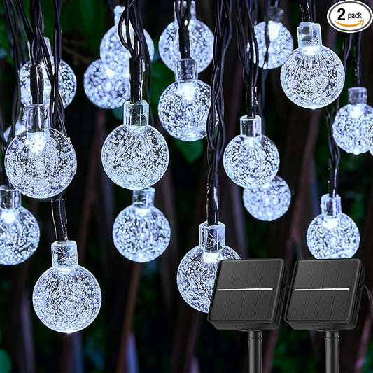 Brightown 2-Pack 120 LED 72 FT Solar String Lights Outdoor, Crystal Globe Lights with 8 Lighting Modes, Waterproof Solar Powered Patio Lights for Garden Yard Porch Wedding Party Decor (Pure White)