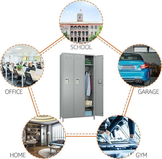 METAN Metal Locker for School Office Gym Bedroom,3 Doors Steel Storage Locker Cabinet for Employees,Industrial Storage Locker with 2 Shelves,Assembly Required (3 Door-Light Gray)