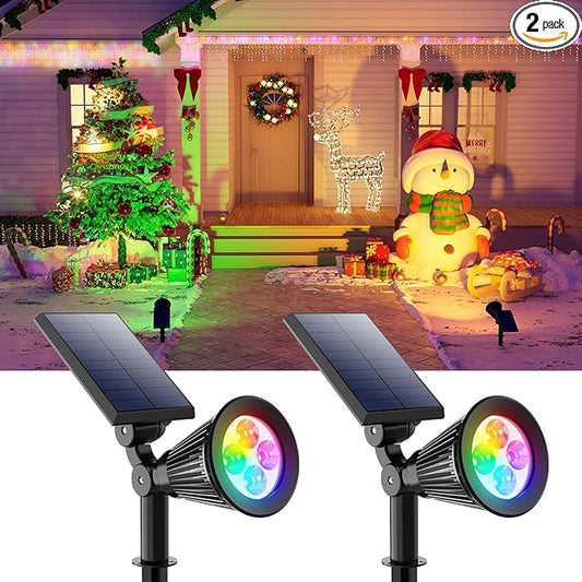 2 Pack Color Changing Solar Spotlights Outdoor for Decorations, Tree, Statue, House Wall, Super Bright Waterproof Solar Lanscape Spot Lights Uplighting for Outside, Yard, Garden, Adjustable Brightness