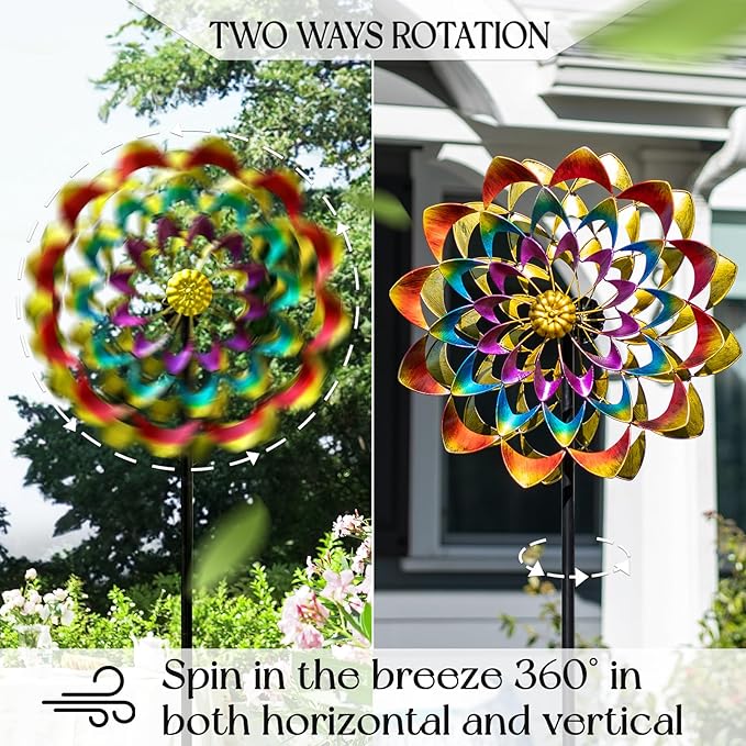 Wind Spinners Outdoor for Yard and Garden Large, Metal Wind Spinners & Wind Sculptures 84 inch, Birthday Gift for Women Family Garden Decor(Colorful)