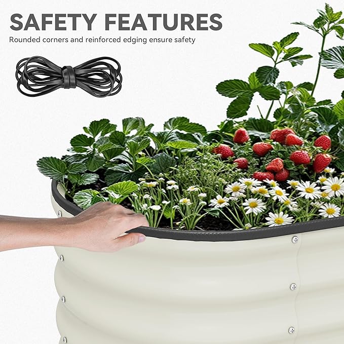 YITAHOME 17" Tall 6 in 1 Large Raised Garden Bed Kit, 6.5x2x1.4ft Galvanized Metal Planter Box with Gloves & Safety Rubber, Outdoor Above Ground Planters for Plants Vegetables Flowers, White