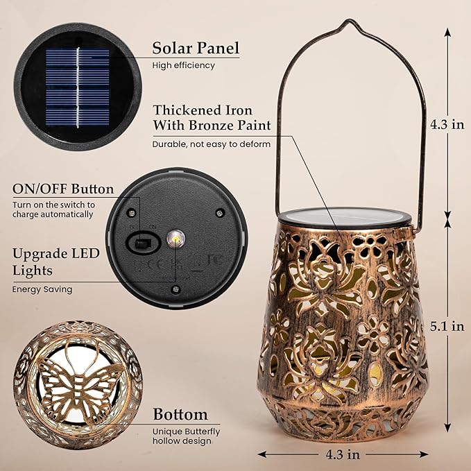 Solar Lanterns Outdoor Decor Waterproof,Flower Hanging Gifts for Women, Mom, Solar Garden Lights Metal Decoration for Outside,Yard, Patio,Garden,Porch,Pool