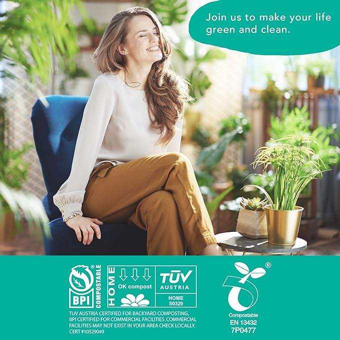 Compostable Trash Bags 13 Gallon, Drawstring Bin Bags, Heavy Duty Waste Bags, Extra Thick, Certified US BPI ASTM D6400, 49.2 Liter, 30 Counts