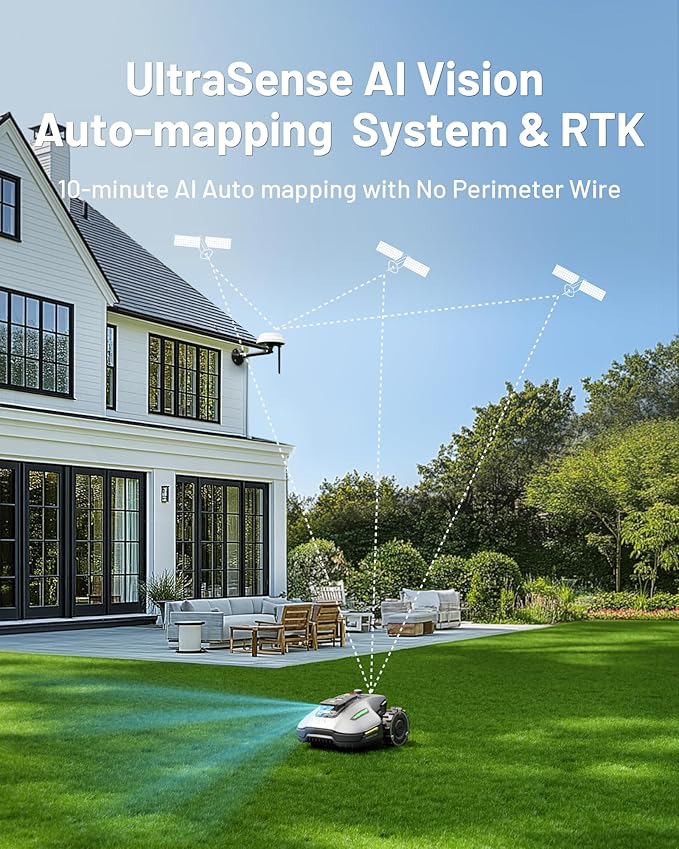 YUKA mini 700 Robot Lawn Mower for 0.17 Acre, UltrasenseAI Vision+ RTK Positioning, Auto Mapping, App Control,50% Slope,Perimeter Wire Free, 15 Mowing Zones Management