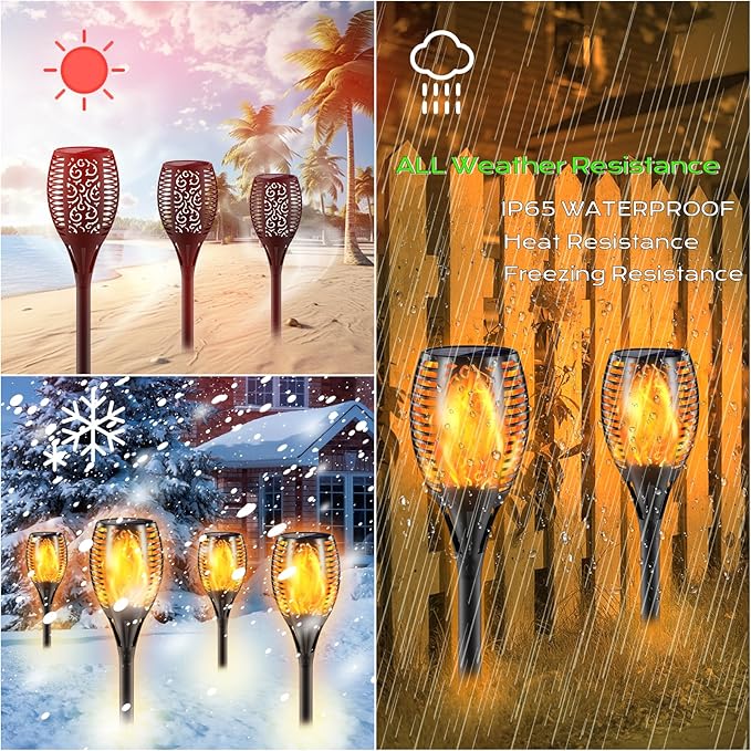 Upgraded Larger Solar Torch Lights, 43" Flickering Flame Solar Lights, Waterproof Outdoor Solar Landscape Decoration Lighting 96 LED Auto On/Off Garden Patio Yard Pathway,Black 2 Pack (2)