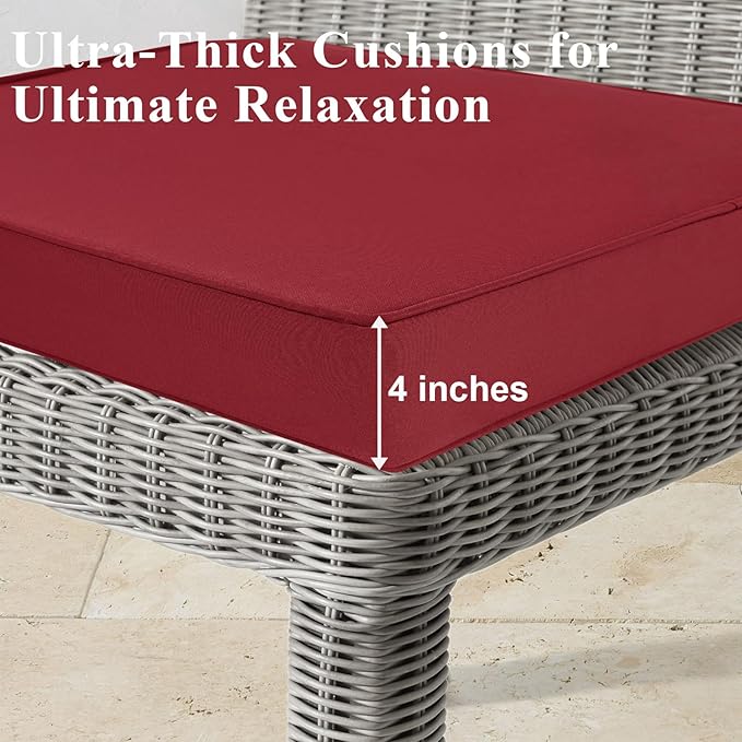 Outdoor Chair Cushions Set of 2 for Patio Furniture 19x19x4 Inch Waterproof Patio Chair Cushion 3 Year Color Fastness Square Elastic Foam Garden Couch Pads with Ties and Handle,Red