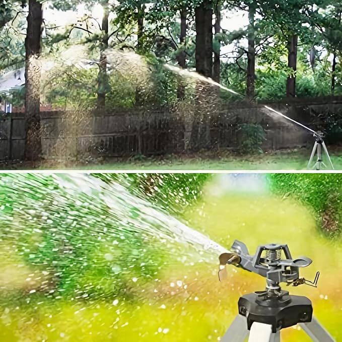 YAMATIC Impact Sprinkler on Adjustable Tripod Base, 360 Degree Large Area, with 3/4" Thread Quick Connect Fittings, Heavy Duty Pulsator Sprinkler for Lawn Yard and Grass, Spray up to 20-90ft (36inch)