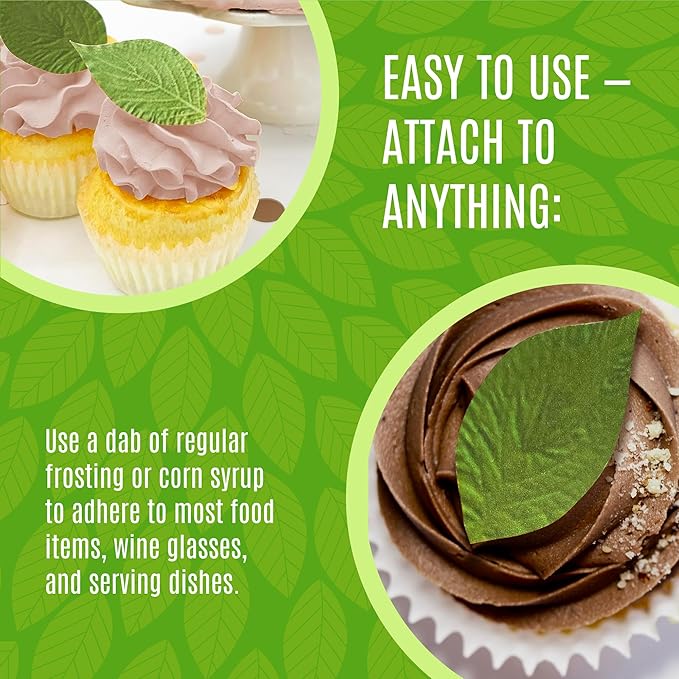 Sugar Robot - Edible Green Leaves for Decoration - Small Size - Edible leaves for cake decorating - Premium Crafted - Made in the USA Cake -Set of 24 (Green Leaves)