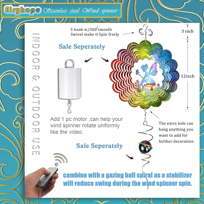 Wind Spinner - Fairy Wind Spinners Outdoor, Hanging Wind Sculpture, 3D Metal Fairy Wind Catcher, Kinetic Garden Decoration Yard Art Decor, Lovely Gifts for Mother Wife Sister Daughter Girl