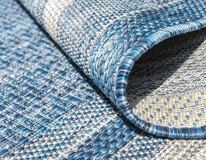 Unique Loom Outdoor Border Collection Area Rug - Soft Border (8' x 11' 4" Rectangle, Blue/ Ivory)