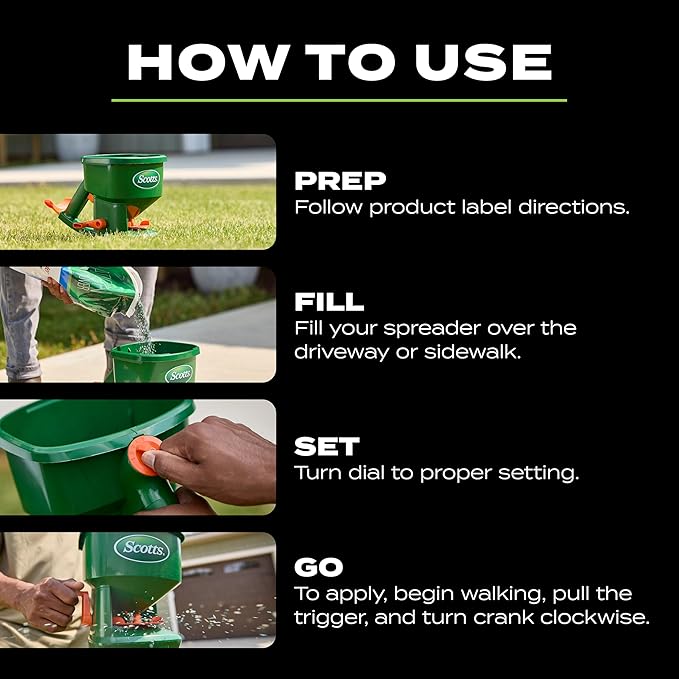 Scotts Whirl Hand-Powered Spreader for Grass Seed, Fertilizer, Salt, Ice Melt, Handheld Spreader Holds up to 1,500 sq. ft. Product
