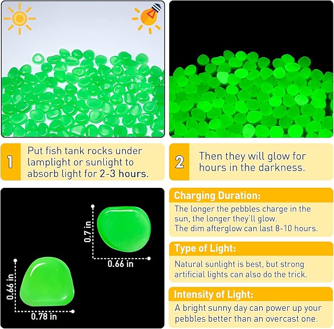Glow in The Dark Fish Tank Rocks,Green Glowing Rocks Stones Resin Glow in Dark Pebbles for Outdoor Garden, Fish Tank, Aquarium, Landscaping,Driveway Decoration,2.2 Lb
