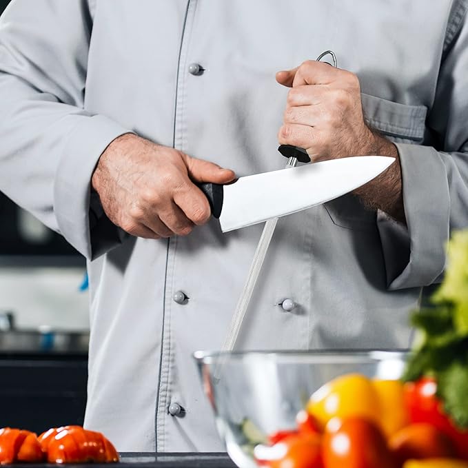 Utopia Kitchen Knife Sharpener Rod 12 Inch, Professional Honing Rod for Knife Sharpening with Hanging Hook, Black