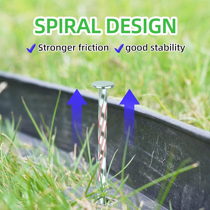 100 Pack Landscape Stakes with Gasket Caps - 6.3 Inch Heavy-Duty Galvanized Steel Garden Spikes are Used to Fixing Weed Barrier, Artificial Lawn, Patio Rug, Etc