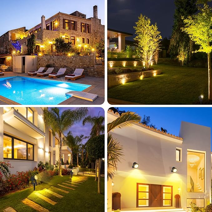 T-SUNUS Solar Garden Spotlight Outdoor Halloween, 4-in-1 Spot Lights IP65 Waterproof 9.8ft Cable 5W Separated Panel, Auto On/Off for Flag Christmas Tree Patio Yard Driveway Pathway Warm White 3000K