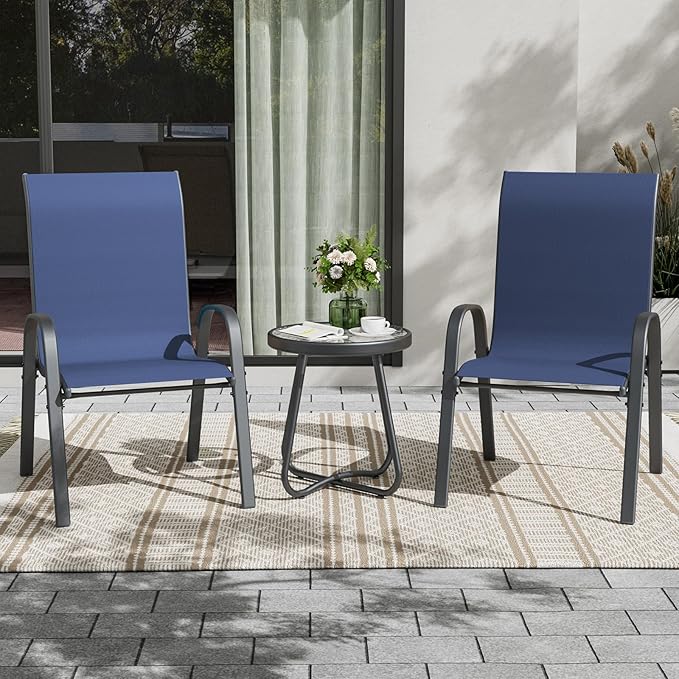 UDPATIO Patio Chairs Set of 2, Stackable Outdoor Dining Chairs with High Back, Breathable Textilene Fabric Outdoor Chair All Weather, 350LBS Capacity for Garden, Backyard (Blue)