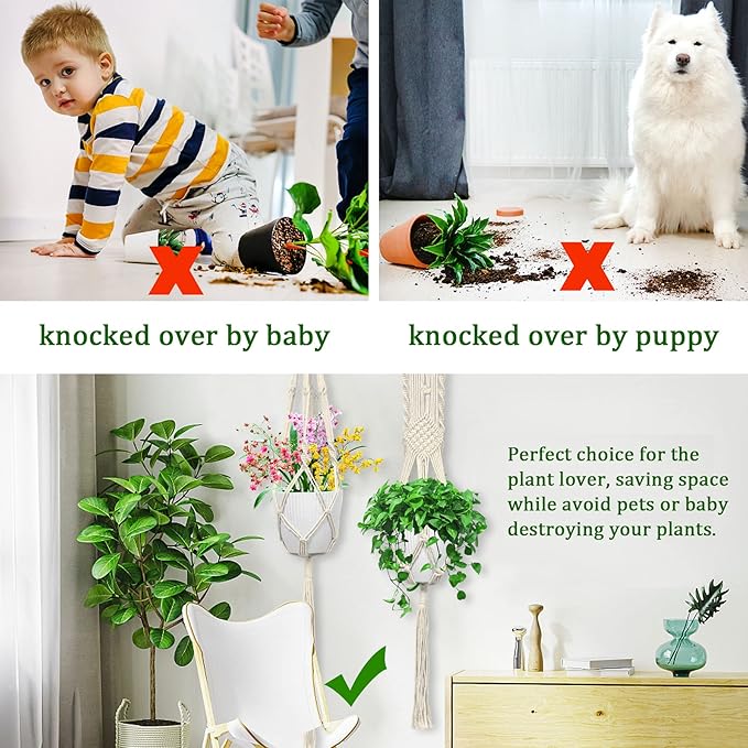 IGaiety Macrame Plant Hanger,7 Pack Plant Hanger Indoor Hanging Planters with 7Pcs Ceiling and S Hooks-Handmade Macromay Plant Hangers Outdoor Macrame Plant Holder for Boho Home Decor