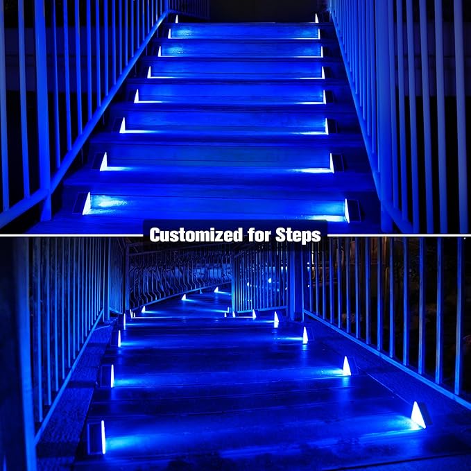 VOLISUN Solar Stair Lights 6 Pack, Solar Step Lights Outdoor Waterproof IP67, LED Outdoor Step Light,Outdoor Light Decor for Garden Stair, Deck, Front Step and Front Porch（Blue Lighting）