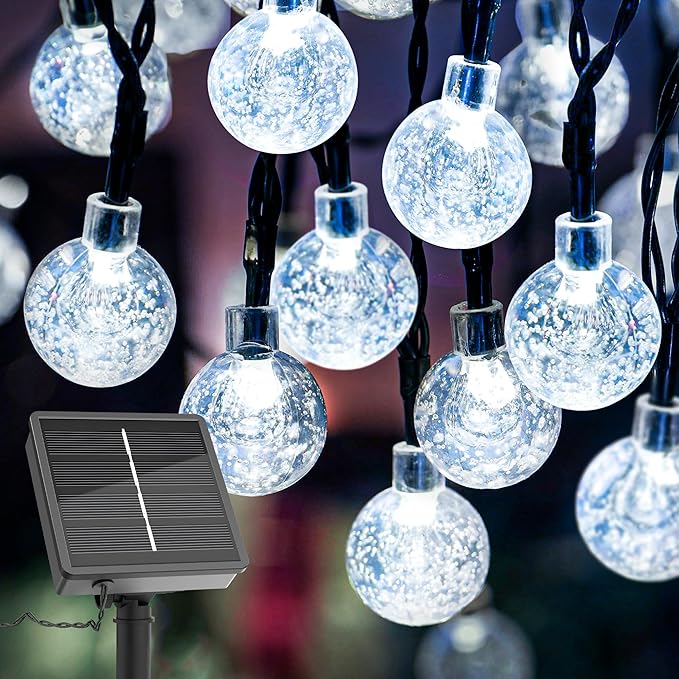 Solar Lights Outdoor Waterproof, Total 36 ft 60 LEDs Crystal Globe Lights with 8 Modes, Solar String Lights for Outside, Patio Porch Garden Yard Christmas Wedding Party Decor (Cool White)