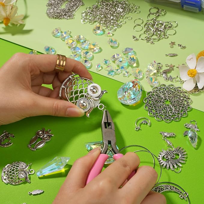 WASTROYAL 420 pcs DIY Sun Catchers Making Supplies Kit Art and Crafts for Adults Prism Hanging Decorative Suncatcher with Crystals Rainbow Maker for Indoor Windows Office Home Halloween Decor (Owl)