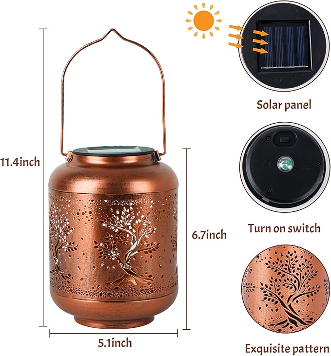 Solar Lanterns Outdoor, Waterproof Hanging Solar Lantern Garden Decor, Solar Lights for Backyard Porch Patio Table Yard Balcony Lawn Pathway, Tree of Life Gifts for Women Grandma Mom