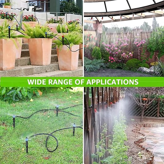 124.6FT Drip Irrigation System Kits Automatic Garden Watering Sprinkler with 1/2 &1/4 inch Tubing Hose Patio Misting Plant Irrigation Water Equipment Quick Connector for Greenhouse Flower Beds Lawn