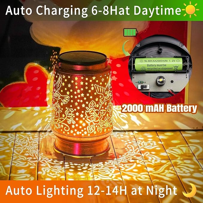 Hummingbird Solar Lanterns Outdoor Waterproof Large Metal Hanging Lantern with 2000mAh Battery, Solar-Powered Garden Lights Decor for Yard, Patio, Backyard - Birthday Gift for Women, Mom, Grandma