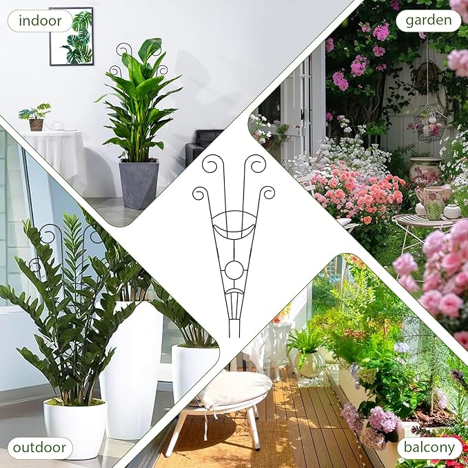 ZOUTOG Trellis for Climbing Plants Indoor 30 Inch, Houseplant Trellis for Potted Plants Metal 4Pcs for Vine Ivy Flower Support,Moon Shape,Black