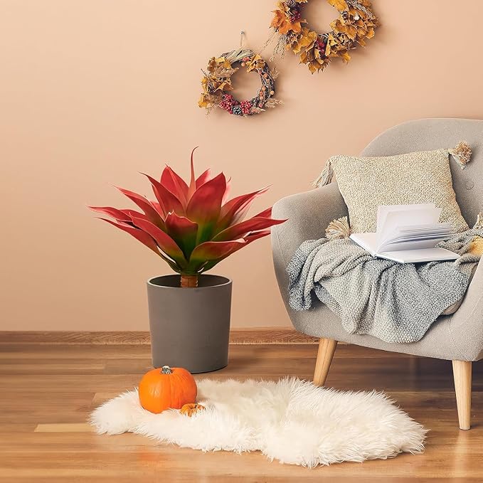 Velener Fall Fake Agave Artificial Plant, Red Fake Succulents Plant for Room Decor, Unpotted Faux Agave Stems Plant for Fall Outdoor/Indoor Decor, 22 inches, Set of 2