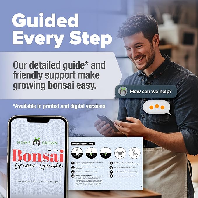 HOME GROWN Bonsai Tree Kit - Premium Ceramic Starter Kit - 4 Variety of Bonsai - Unique Gift for Men and Women Gardeners (BK2-2nd-MF)