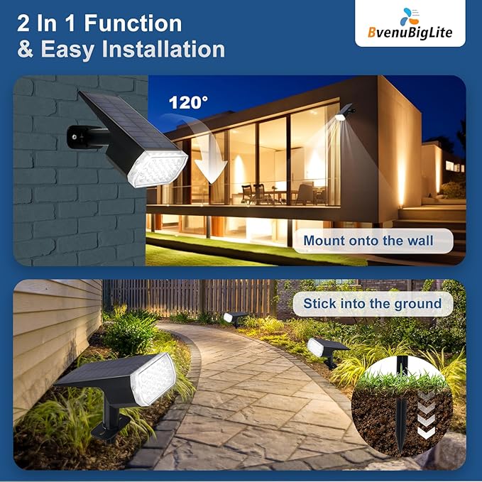 Solar Lights Outdoor Waterproof: IP65 Led Spot Light Decorations for Garden Patios - 3 Lighting Modes Solar Powered for Yard - Dust to Dawn Uplighting Landscape Pathway Drive 2PC White