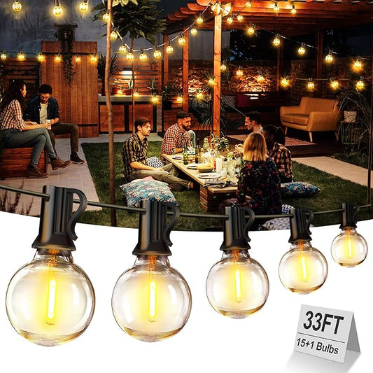 XURISEN Outdoor String Lights, 33FT LED Patio Lights for Outside 15 Shatterproof G40 Globe Bulbs UL Listed IP65 Waterproof Hanging Lighting for Backyard Balcony Bistro Party Decor