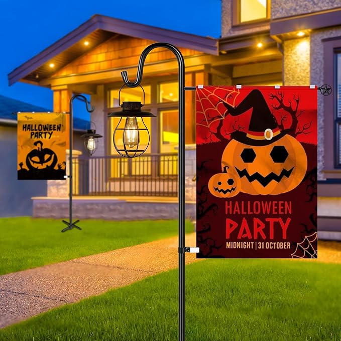 XDW-GIFTS Upgraded Garden Flag Holder Stand with Shepherd Hook for 28'' x 40'' Flags 60 in Heavy Duty Yard Flag Post Stake with 2 Spring Stoppers and 1 Clip for Outside (Without Solar Lights & Flag)