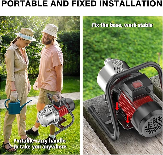 1.6HP Shallow Well Pump, 1300GPH Shallow, Portable water, for Garden Farm Irrigation Lawn, Sprinkler System, transfer pump Remove Standing Water, Landscape Fountain.