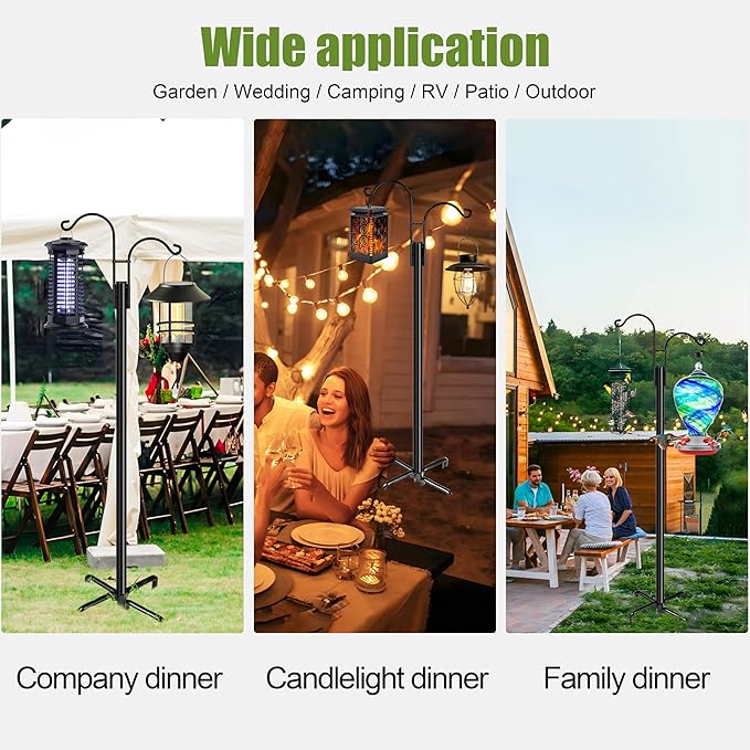 XDW-GIFTS Double Shepherds Hooks for Outdoor, 2-Pack Heavy Duty Garden Pole for Hanging Bird Feeder, Plant Baskets, Solar Light Lanterns, Garden Plant Hanger Stands with 5 Base Prongs