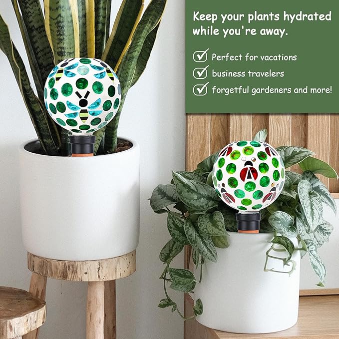 Watering Globe for Plants Mosaic Self Watering Spikes 2 Pack Large Self Watering Planter Insert Automatic Watering Device Outdoor Garden