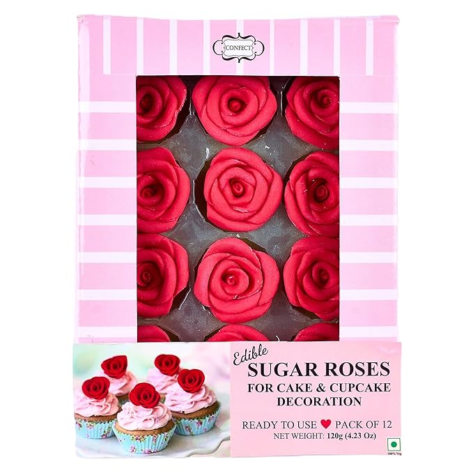Confect Edible Neon Pink Roses – 12-Pack Edible Roses for Cake Decoration – Bold Floral Toppers for Desserts- Vegan, Gluten-Free, Nut-Free, Soy-Free, Dairy-Free, Palm Oil-Free