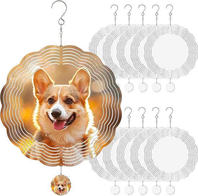 10 Pack Sublimation Wind Spinner Blanks, 10 Inch Sublimation Wind Spinners, 3D Aluminum Metal Hanging Wind Spinner Bulk for Garden Yard Outdoor, Window Porch Decoration for Heat Press Transfer DIY
