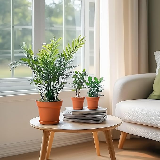 T4U 7.5 Inch Plant Pots 6 Pcs, Flower Pots for Plants, Plastic Planter Pots for Indoor Plants with Drainage Holes and Saucer (6 Pcs, 7.5")