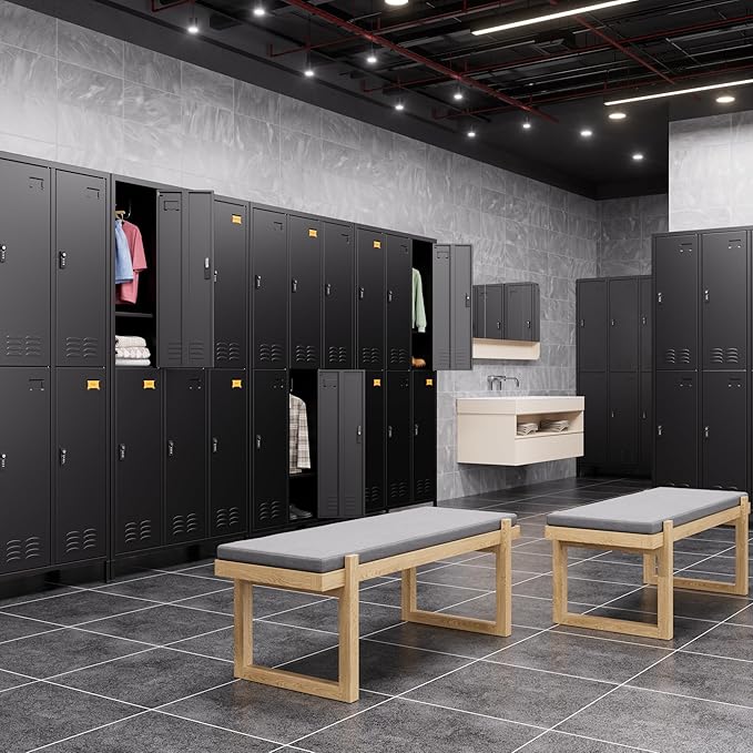 6 Doors Metal Lockers for Employees with Combination Locks and 6 Shelves, Storage Locker with 18 Hooks and Business Card Holder for Office Gym School Bedroom, Assembly Required, Black