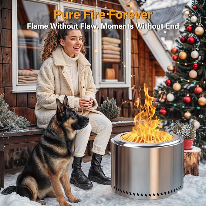 HGD 19.8" Smokeless Fire Pit Outdoor, Stainless Steel Wood Burning Firepit with Secondary Combustion, Backyard Patio Stove for Garden, BBQ & Bonfire