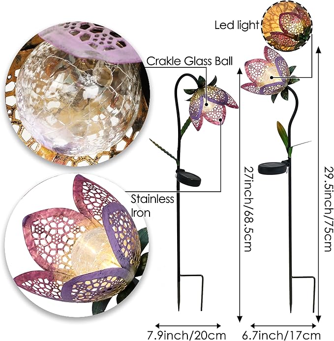 TERESA'S COLLECTIONS Flower Solar Outdoor Lights Garden Decor for Outside, 27-29.5'' Metal Tulip Yard Decorations Outdoor, Garden Stake Decorative for Porch Patio Decor, Set of 2, Gift for Christmas