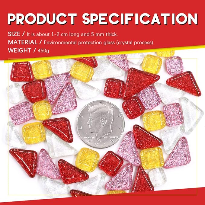 Swpeet 1 Pound Mixed Colors Shine Crystal Series Mosaic Tiles Assortment Kit, Square and Triangle Genuine Mosaic Tiles Glitter Crystal Mosaic Perfect for Home Decoration Crafts