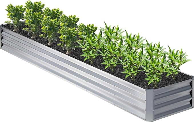 12x2x1FT Galvanized Raised Garden Bed,Planter Raised Beds-Metal Garden Box,Large Plant for Outdoor Planting, Vegetables Bed,Flower,Herb-Sliver