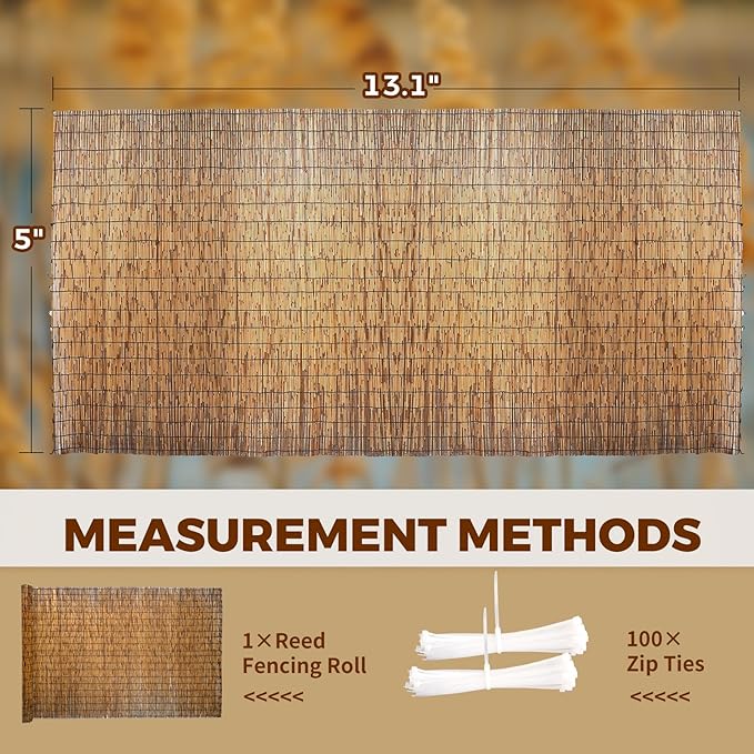 Natural Reed Fencing, Eco-Friendly Reed Fence, 5 feet High x 13.1 feet Long, Reed Screen for Backyard Patio Garden and More,Brown…