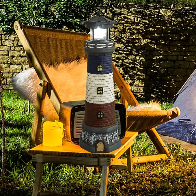 Solar Light Tower Lighthouse Night Light Solar Rotating Lighthouse Outdoor Lighthouse Ornaments Outdoor Solar Lantern Garden Decor Street Light Resin to Rotate