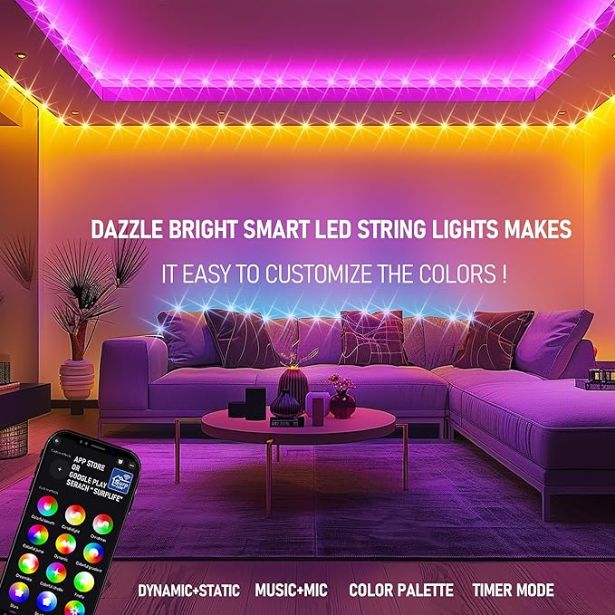 Dazzle Bright Smart Christmas String Lights, 98FT 300 LED RGB Color Changing String Lights with Remote & App Controlled, Christmas Decorations for Indoor Outdoor Holiday Xmas Tree Party Decor