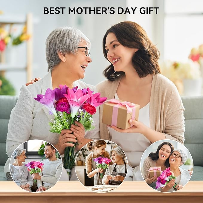 Solar Flowers Lights Outdoor Waterproof, 2 Pack 2 in 1 Solar Lily Flowers Bouquet for Garden Decor, Multi LED Color Changing Garden Lights Outdoor for Pathway Yard Patio Decoration