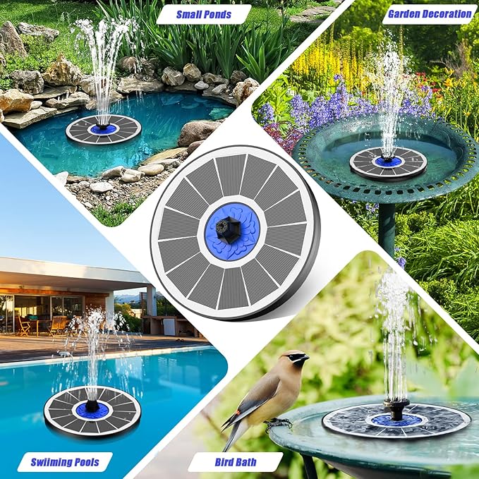 SZMP Solar Fountain Upgrade, 3.5W Solar Powered Bird Bath Fountains with Flower, Outdoor Water Feature Solar Pump with 7-in-1 Nozzles, 4 Fixed Pipes for Humingbirds, Garden, Pool, Pond, and Fish Tank